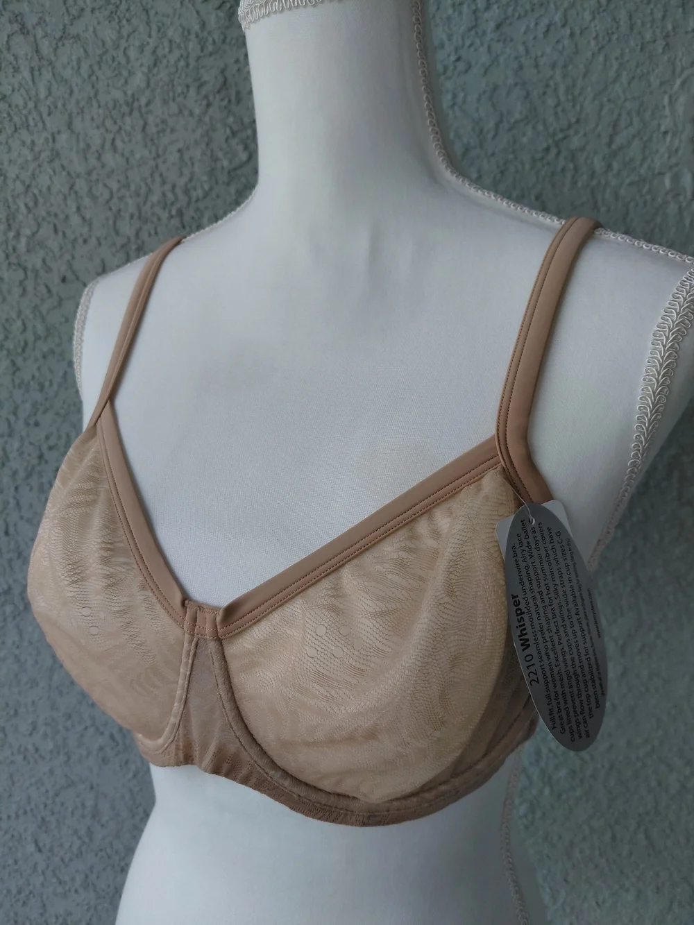 NWT Le Mystère Whisper 2210 Underwire Lace Bra 38C Natural Beige Full Support